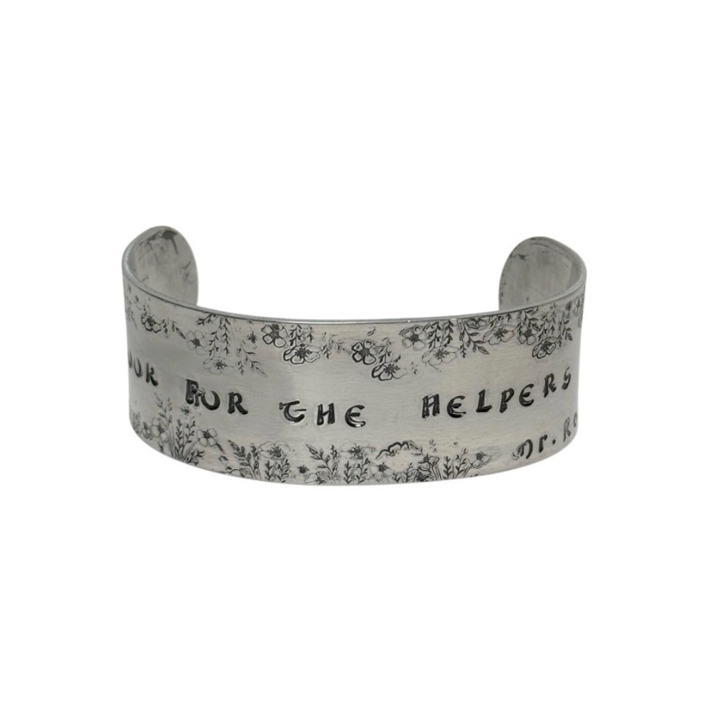 Handmade Mr. Rogers quote adjustable silver hypoallergenic wide‎ cuff bracelet